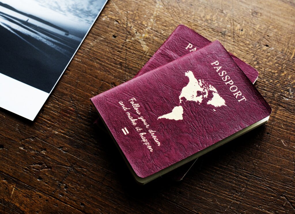 Passport on the wooden table